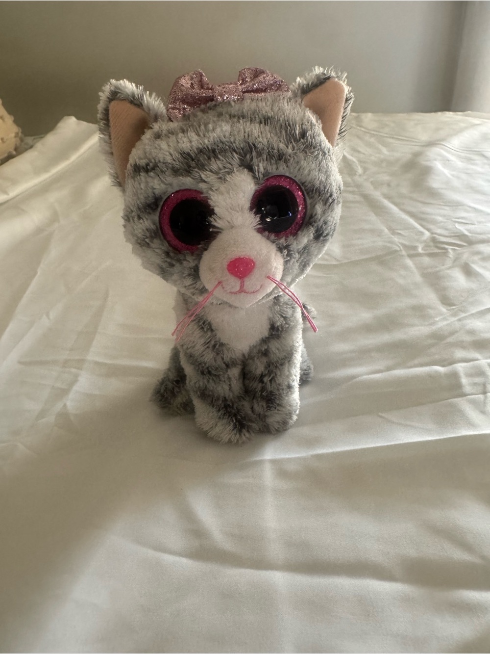 Ty Grey Plush Cat Toy with Pink Accents - Picture 3 of 4